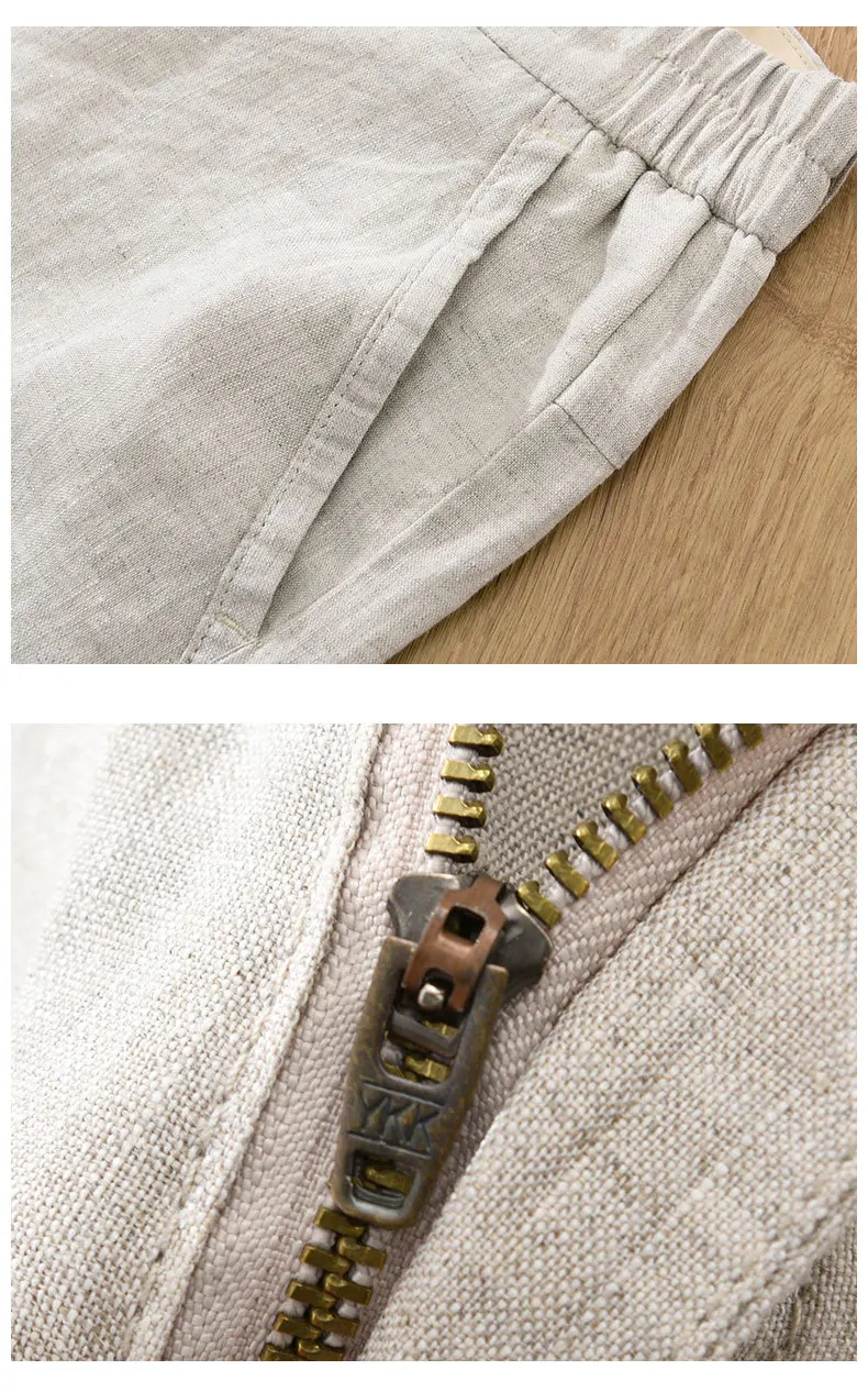 Summer New Simple Breathable Pure Linen Shorts for Men Clothing Straight Solid Color Summer Pants EC1339