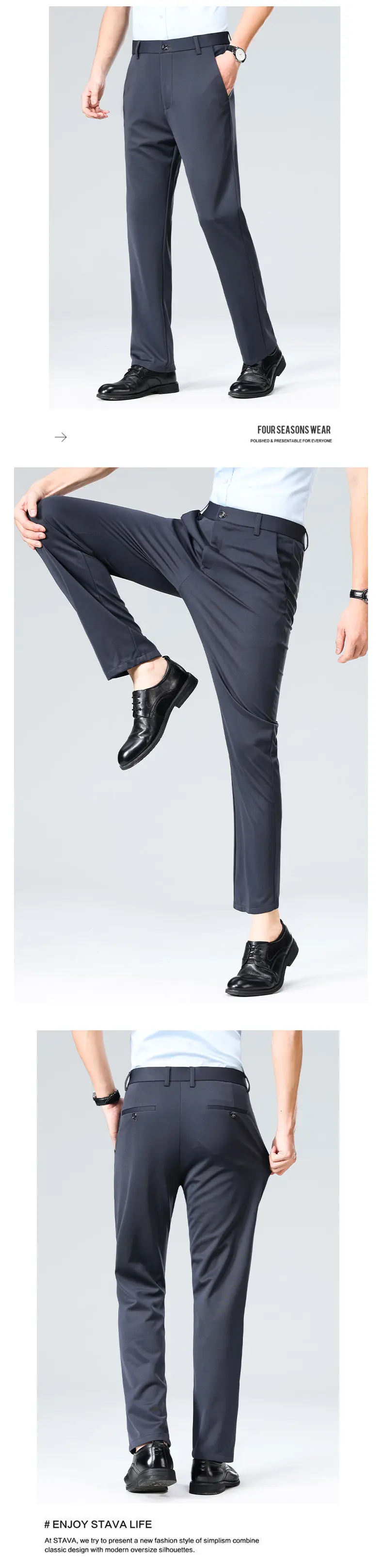 3Piece Set Men's Four-Way Stretch Business Casual Pants Elastic Comfortable Formal Dress Trousers for Spring/Autumn