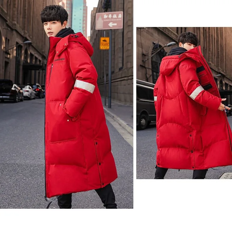 New Winter Men Hooded Long Puffer Jackets Couple Duck Down Coats Quality Male Over The Knee Winter Jackets Thicker Warm Coats
