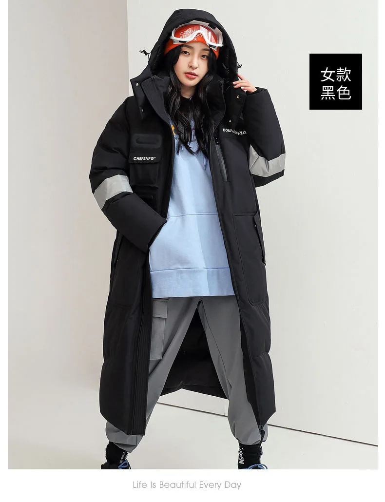New Winter Men Hooded Long Puffer Jackets Couple Duck Down Coats Quality Male Over The Knee Winter Jackets Thicker Warm Coats