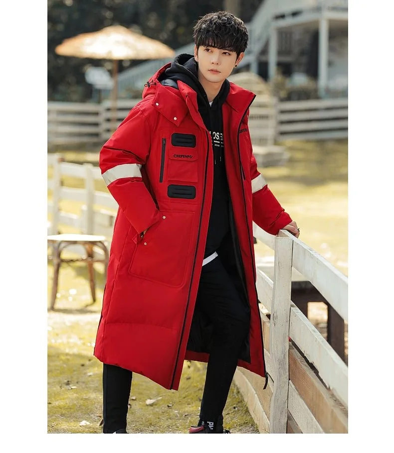New Winter Men Hooded Long Puffer Jackets Couple Duck Down Coats Quality Male Over The Knee Winter Jackets Thicker Warm Coats