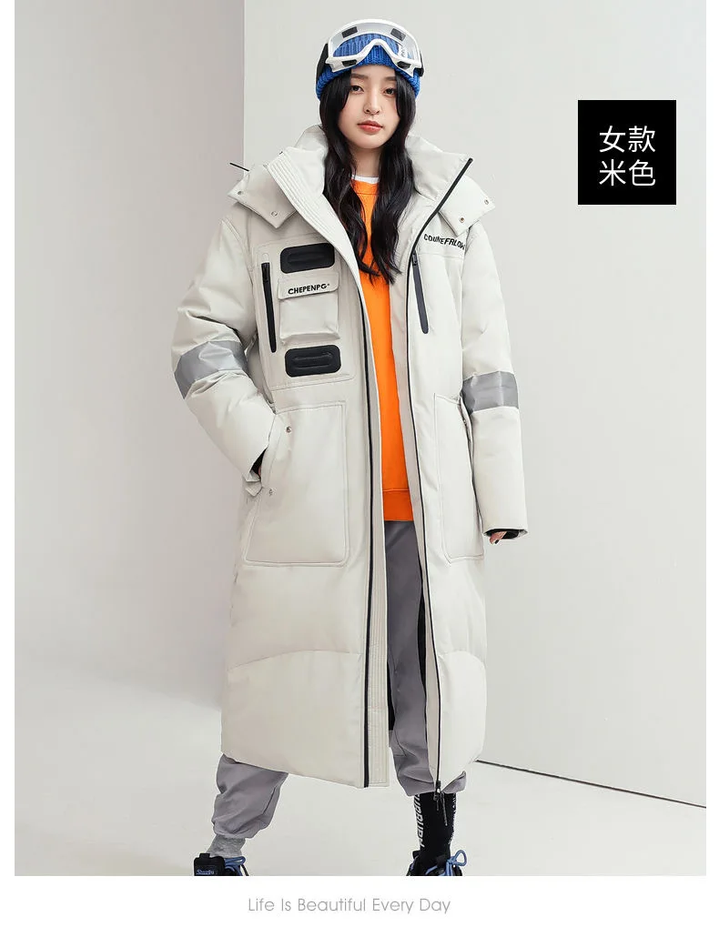 New Winter Men Hooded Long Puffer Jackets Couple Duck Down Coats Quality Male Over The Knee Winter Jackets Thicker Warm Coats