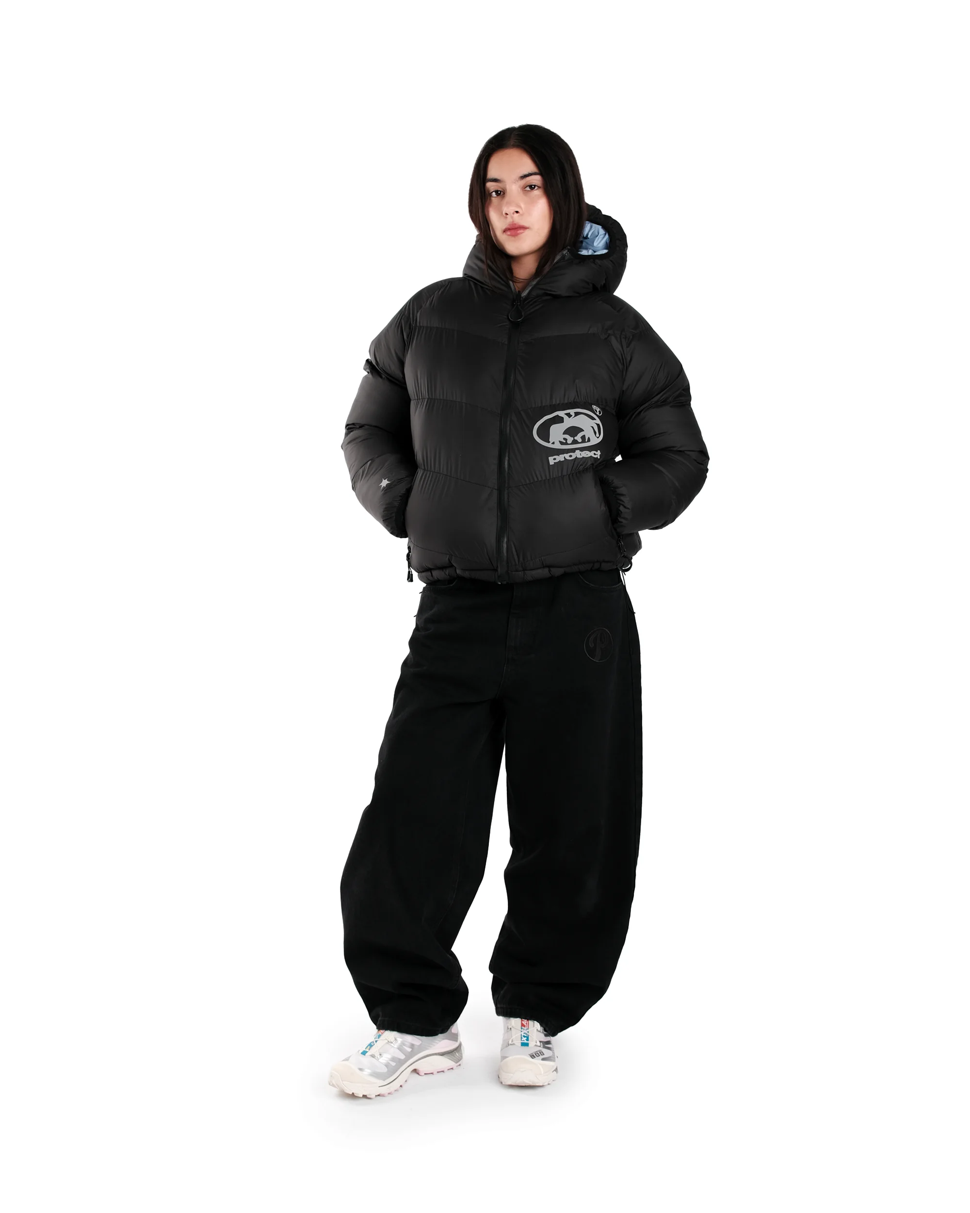 Y2K Protect Down Jacket Retro Reversible Hooded Couples Coat American High Street Hip Hop Streetwear Unisex Casual Puffer Jacket