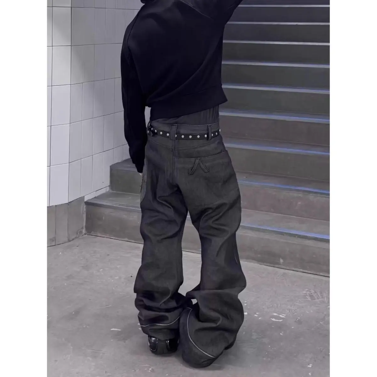 Men's Patchwork Design Vintage Thin Jeans Spring Street Trousers Young Boys Sweatpants Male Straight Loose Casual Wide Leg Pants