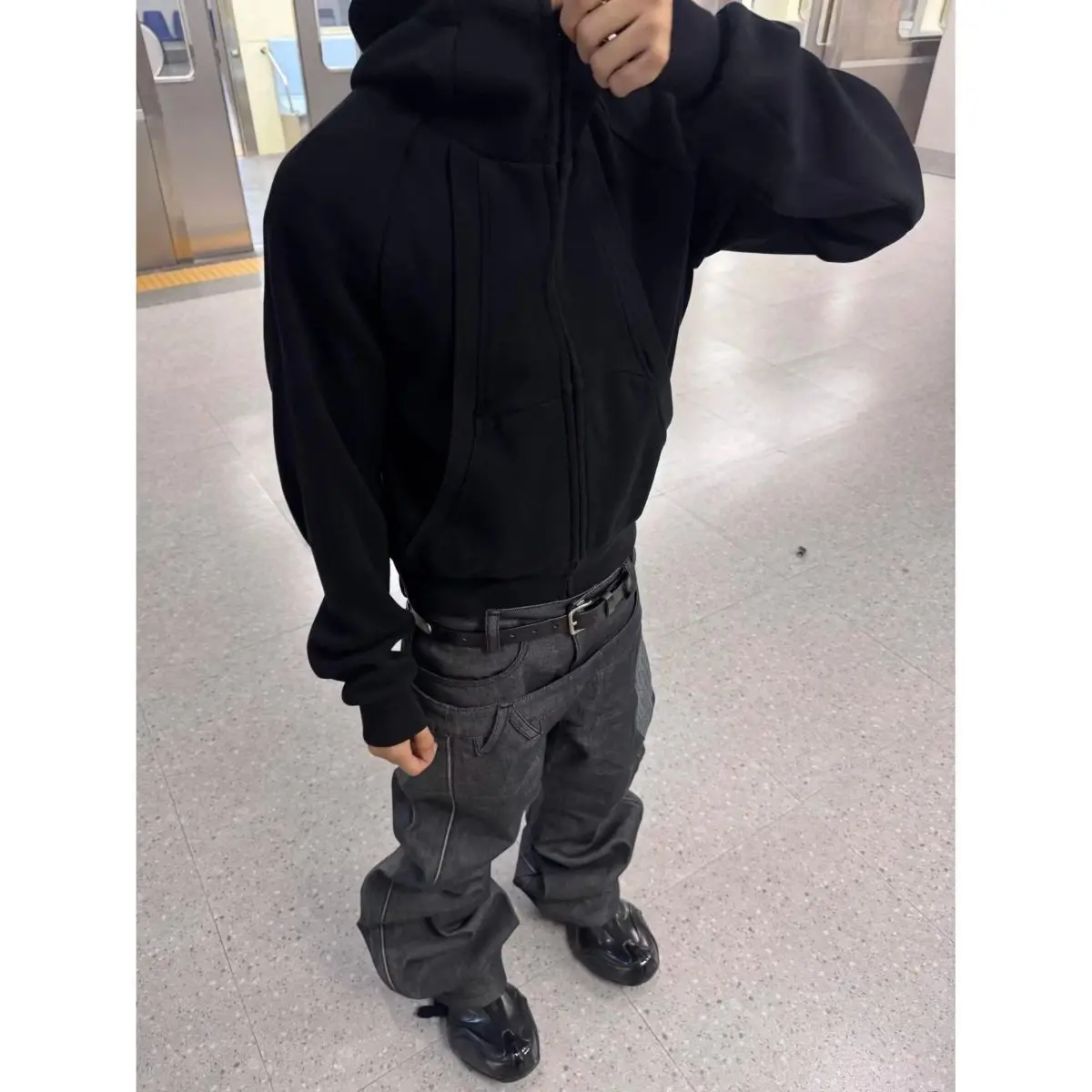Men's Patchwork Design Vintage Thin Jeans Spring Street Trousers Young Boys Sweatpants Male Straight Loose Casual Wide Leg Pants