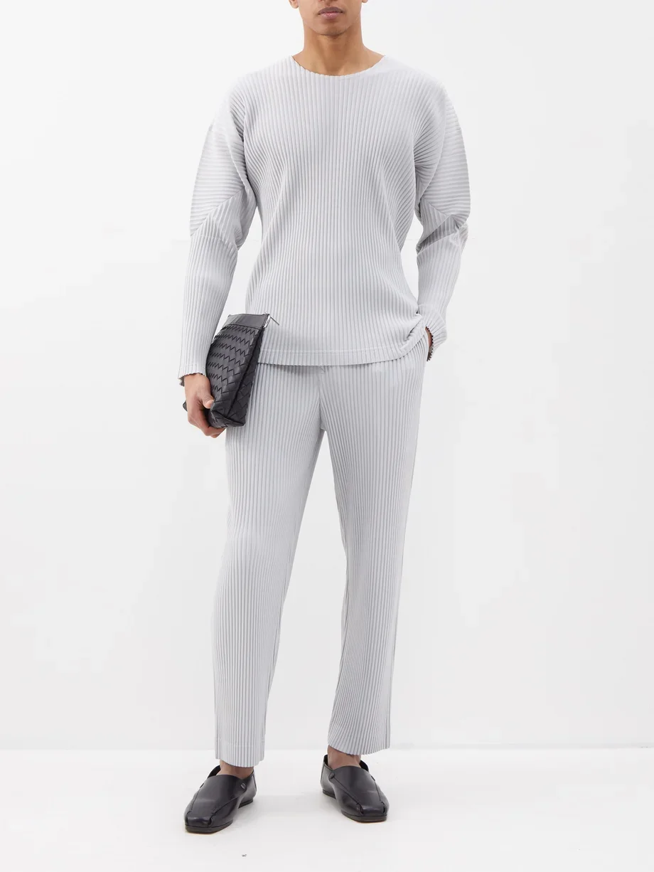 Miyake Pleated Men Pants Casual Loose Wide Leg Draped Trousers Business Casual Daily Wear