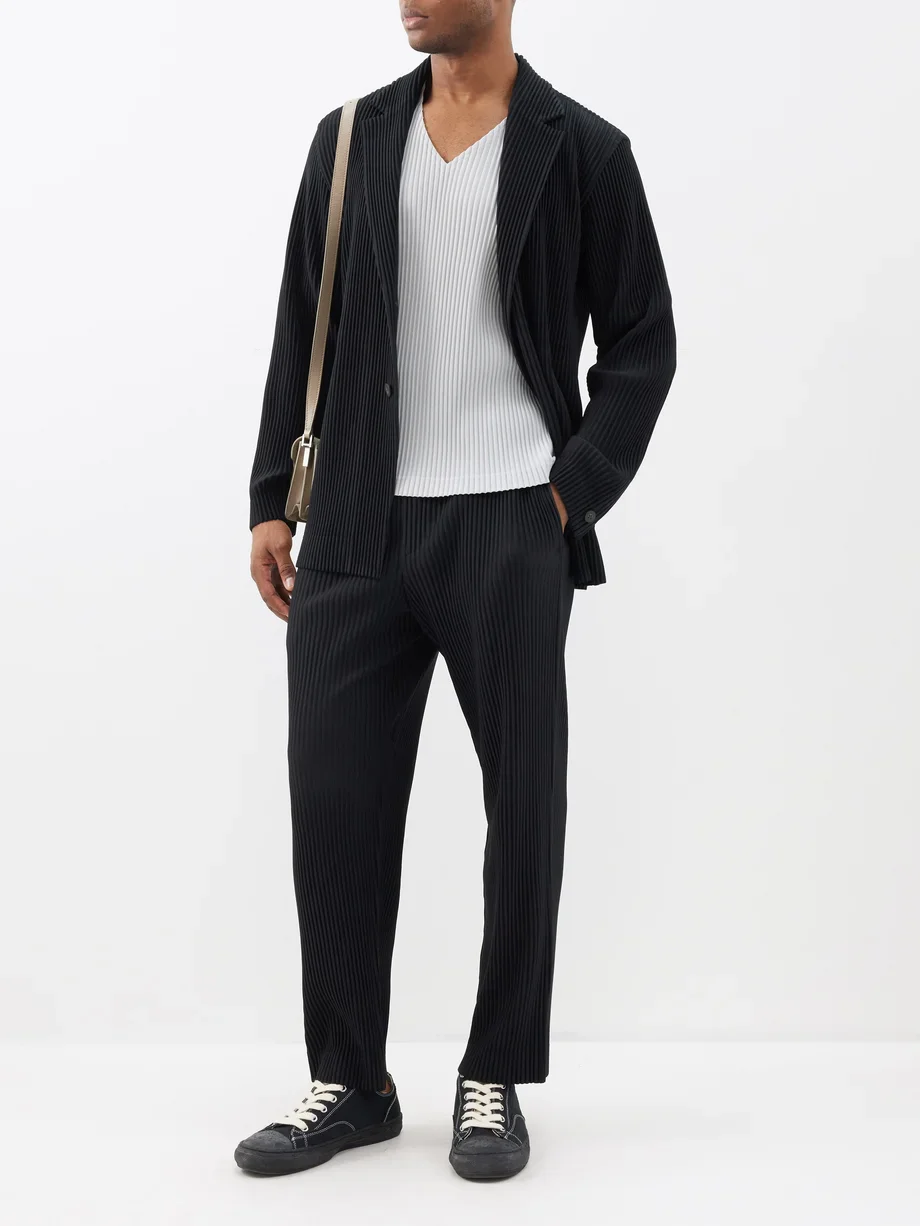 Miyake Pleated Men Pants Casual Loose Wide Leg Draped Trousers Business Casual Daily Wear
