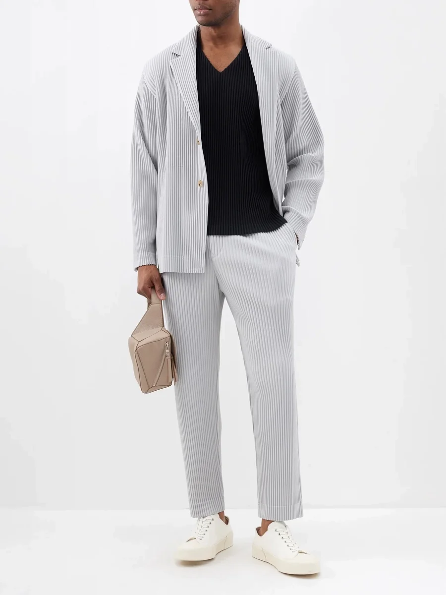Miyake Pleated Men Pants Casual Loose Wide Leg Draped Trousers Business Casual Daily Wear