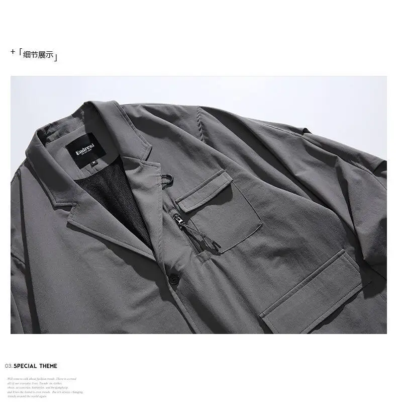 Men's Streetwear Outdoor Fashion Loose Casual Oversize Suit Blazer Cargo Jacket Cityboy Spring Autumn Coat Blazer for Men