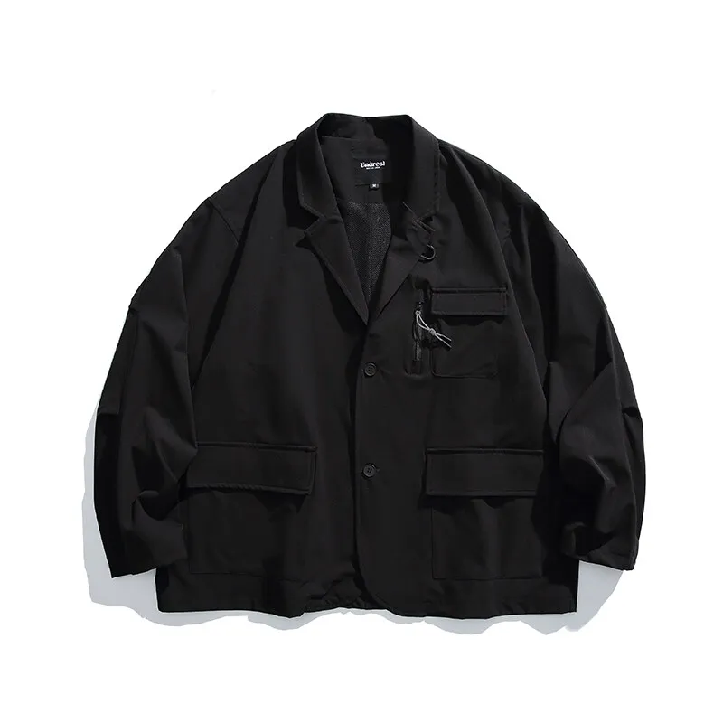 Men's Streetwear Outdoor Fashion Loose Casual Oversize Suit Blazer Cargo Jacket Cityboy Spring Autumn Coat Blazer for Men