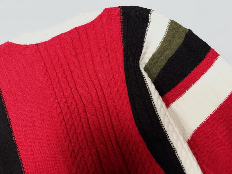 American Retro Color Blocking V-neck Knitted Wide Pullover Sweater for Men Women Sweaters