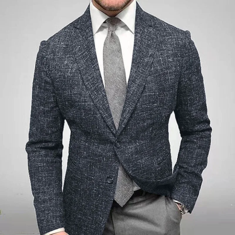KIDWHXR Men Plaid Blazer Jacket Retro Plaid Long Sleeve Business Office Suit Jacket Man Slim Wedding Casual Male Outerwear