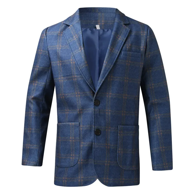 KIDWHXR Men Plaid Blazer Jacket Retro Plaid Long Sleeve Business Office Suit Jacket Man Slim Wedding Casual Male Outerwear
