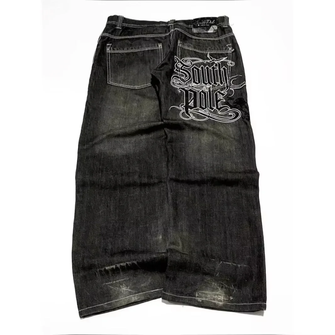 2025 New Style Retro Street Trend Letter Embroidery Loose Denim Pants for Men - Y2K Hip-Hop Extra Large Wide Leg Pants
