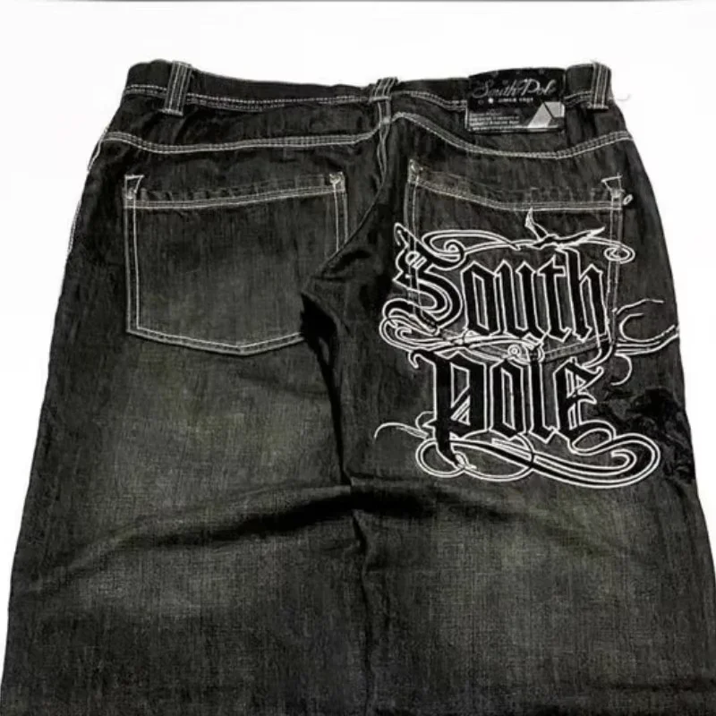 2025 New Style Retro Street Trend Letter Embroidery Loose Denim Pants for Men - Y2K Hip-Hop Extra Large Wide Leg Pants
