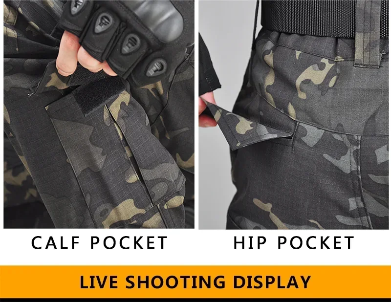 Camo Tactical Pants Training Wear-resistant Multi-pocket Work Pants Men Waterproof Cargo Pants Men Hiking Pants Cargo Pant +Pads