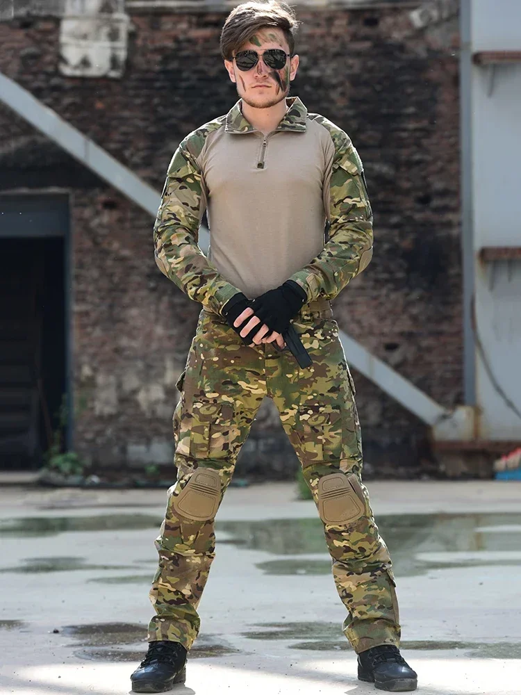 Camo Tactical Pants Training Wear-resistant Multi-pocket Work Pants Men Waterproof Cargo Pants Men Hiking Pants Cargo Pant +Pads