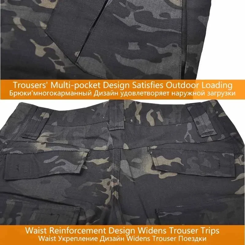 Camo Tactical Pants Training Wear-resistant Multi-pocket Work Pants Men Waterproof Cargo Pants Men Hiking Pants Cargo Pant +Pads
