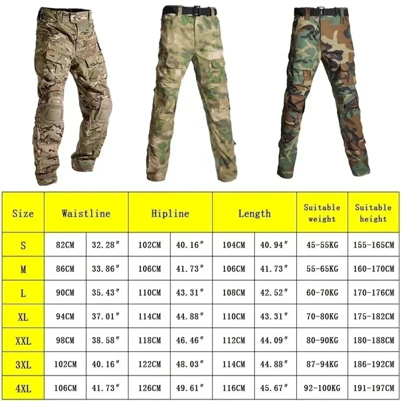 Camo Tactical Pants Training Wear-resistant Multi-pocket Work Pants Men Waterproof Cargo Pants Men Hiking Pants Cargo Pant +Pads