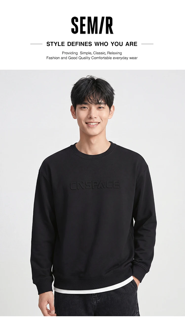 Semir Men Sweatshirt Faux Two Piece Hem Crew Neck Pullover Soft Cotton Feel Casual Style Autumn Knit Top Daily Wear 2026