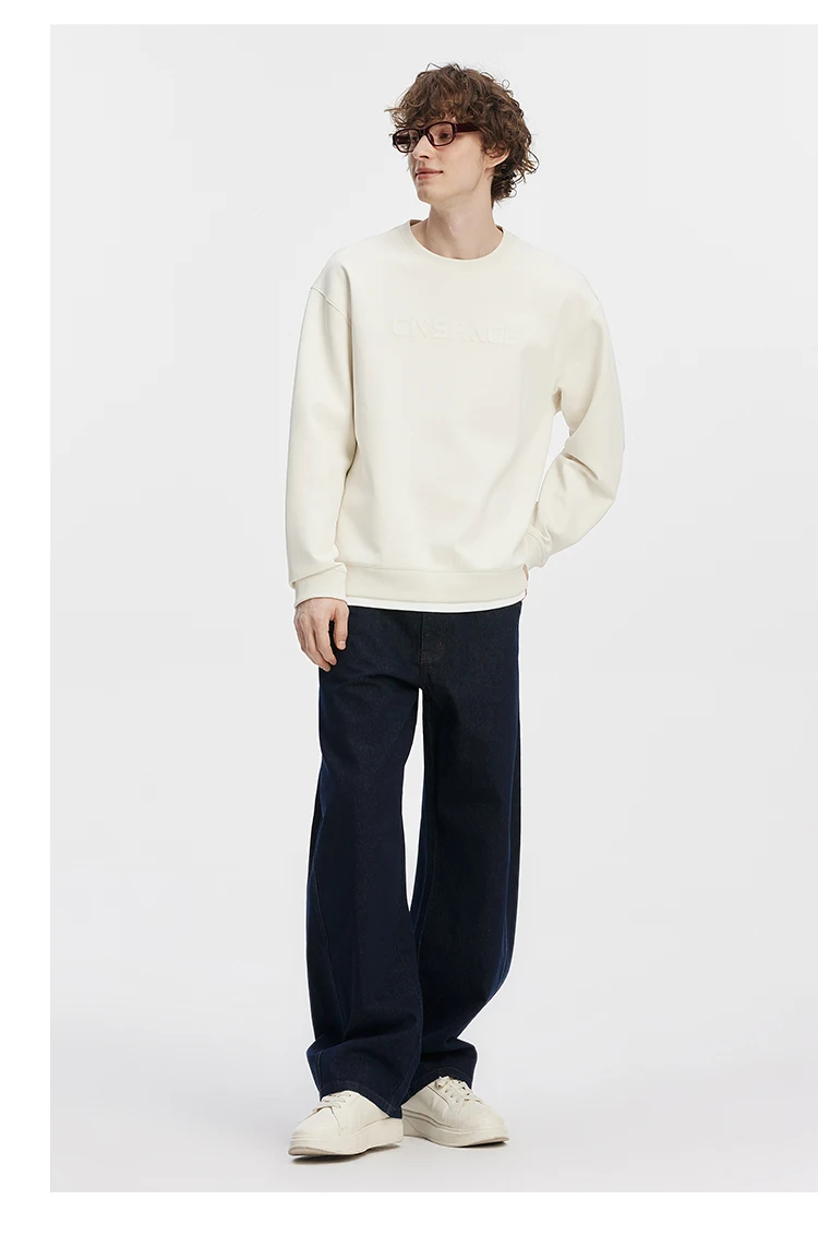 Semir Men Sweatshirt Faux Two Piece Hem Crew Neck Pullover Soft Cotton Feel Casual Style Autumn Knit Top Daily Wear 2026