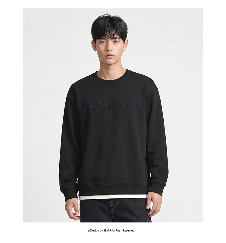 Semir Men Sweatshirt Faux Two Piece Hem Crew Neck Pullover Soft Cotton Feel Casual Style Autumn Knit Top Daily Wear 2026