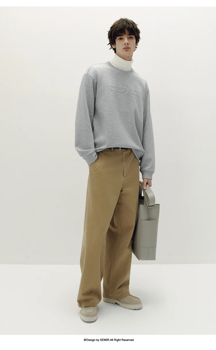 Semir Men Sweatshirt Faux Two Piece Hem Crew Neck Pullover Soft Cotton Feel Casual Style Autumn Knit Top Daily Wear 2026