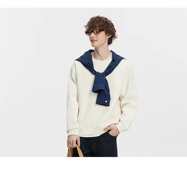 Semir Men Sweatshirt Faux Two Piece Hem Crew Neck Pullover Soft Cotton Feel Casual Style Autumn Knit Top Daily Wear 2026