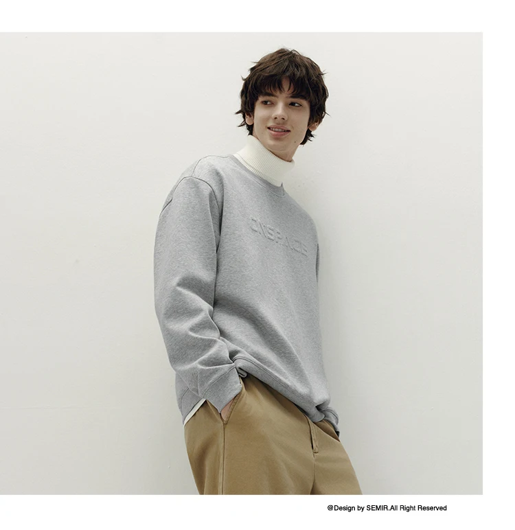 Semir Men Sweatshirt Faux Two Piece Hem Crew Neck Pullover Soft Cotton Feel Casual Style Autumn Knit Top Daily Wear 2026