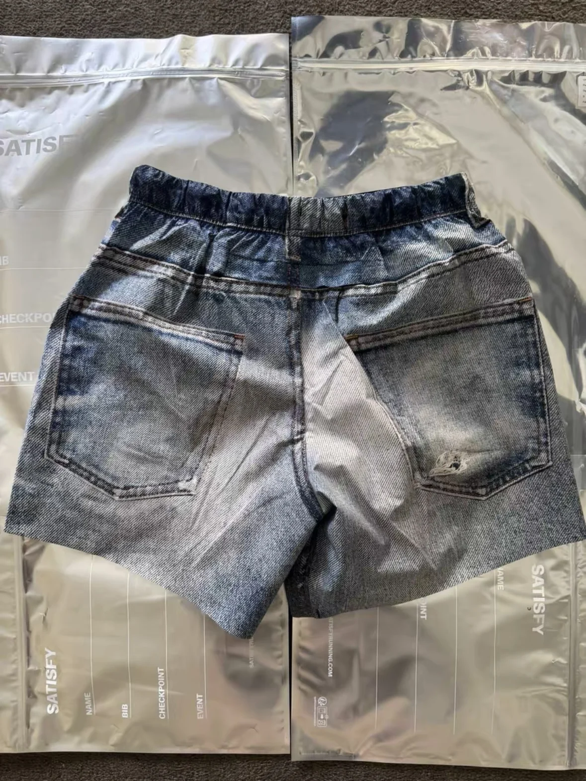 Satisfy PeaceShell Denim Digital Print Breathable Athletic Shorts