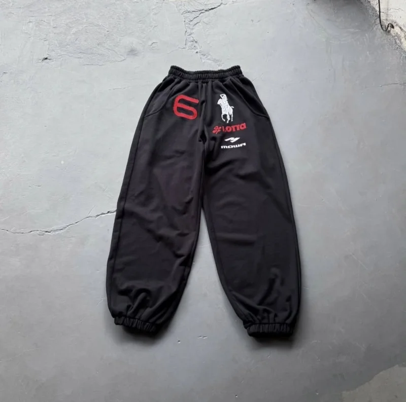 Angel Warhorse Embroidered American Retro Wide-leg Corset Sweatpants Baggy Fit Men Jogger Pants Trousers