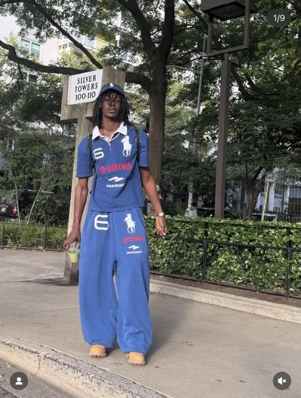Angel Warhorse Embroidered American Retro Wide-leg Corset Sweatpants Baggy Fit Men Jogger Pants Trousers