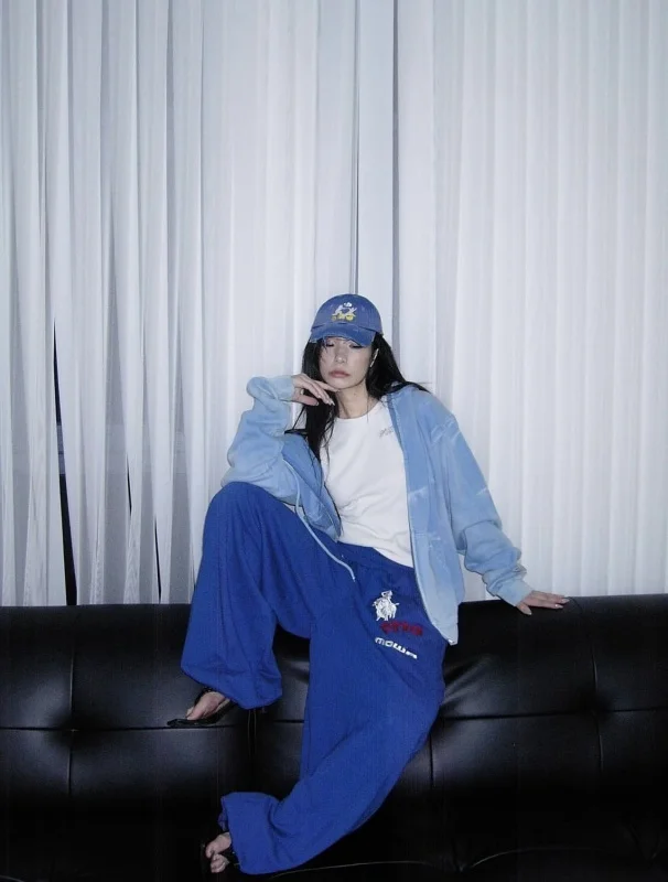 Angel Warhorse Embroidered American Retro Wide-leg Corset Sweatpants Baggy Fit Men Jogger Pants Trousers