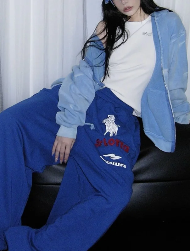 Angel Warhorse Embroidered American Retro Wide-leg Corset Sweatpants Baggy Fit Men Jogger Pants Trousers