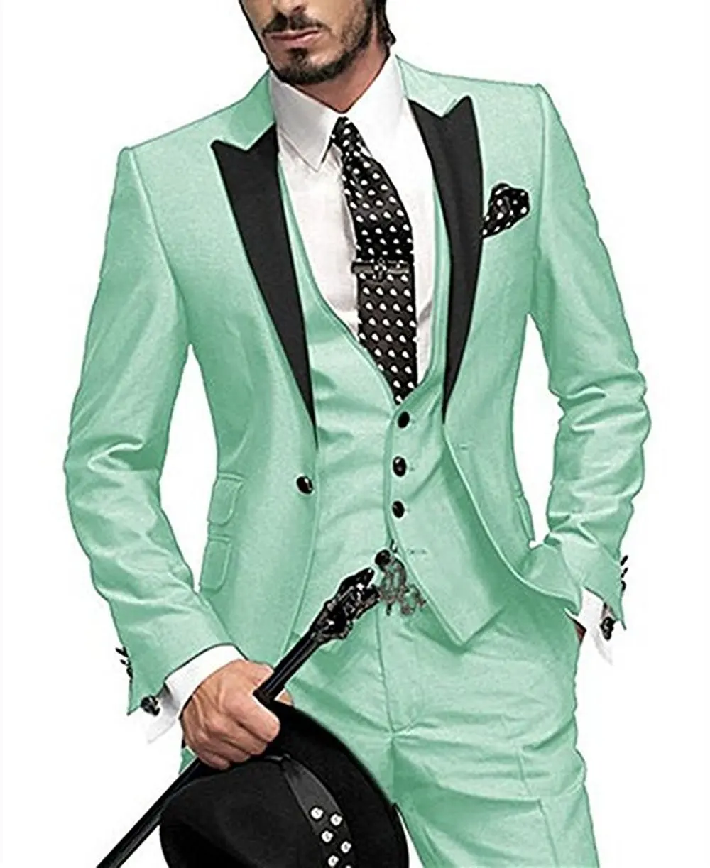 Men's Suit Slim Fit 3 Pieces Burgundy Tuxedo Gentle-Mens Wedding Suits Notch Lapel Groom Terno (Jacket+Pants+Vest)