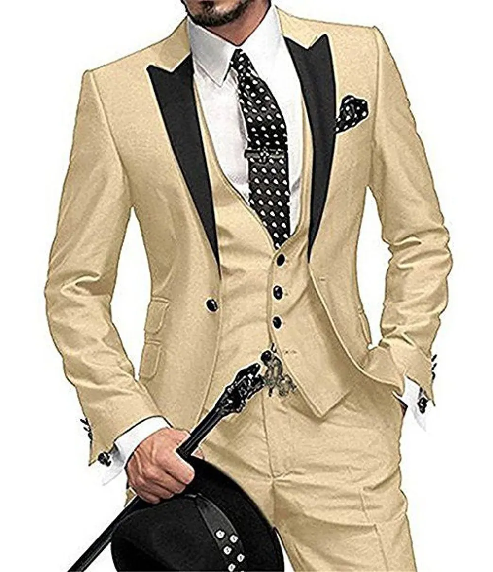 Men's Suit Slim Fit 3 Pieces Burgundy Tuxedo Gentle-Mens Wedding Suits Notch Lapel Groom Terno (Jacket+Pants+Vest)