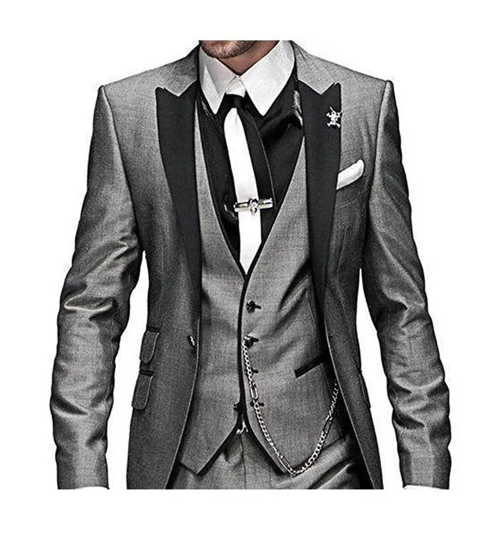 Men's Suit Slim Fit 3 Pieces Burgundy Tuxedo Gentle-Mens Wedding Suits Notch Lapel Groom Terno (Jacket+Pants+Vest)