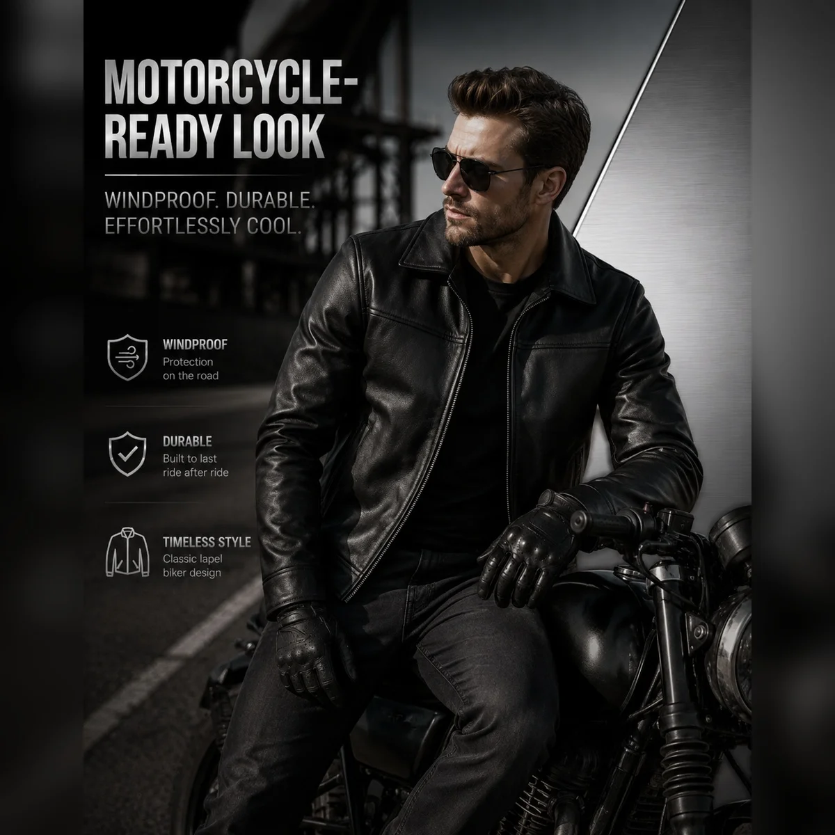 Men's Genuine Cowhide Leather Jacket Black Lapel Biker Coat Slim Fit Wind Proof Motorcycle Zip Up Casual Autumn Winter Outerwear