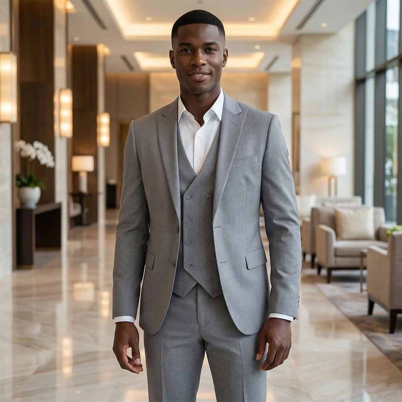 Men's Slim-Fit Three-Piece Suit for Business Professionals, Wedding Groomsman and Groom, and Men Attending Formal Dinners or Balls