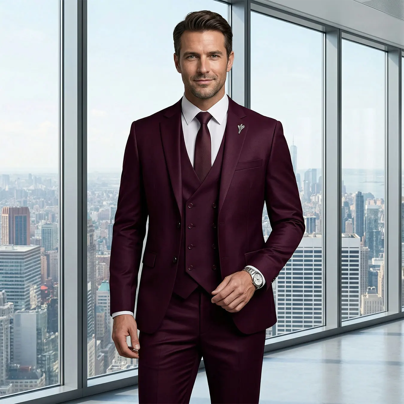 Men's Slim-Fit Three-Piece Suit for Business Professionals, Wedding Groomsman and Groom, and Men Attending Formal Dinners or Balls