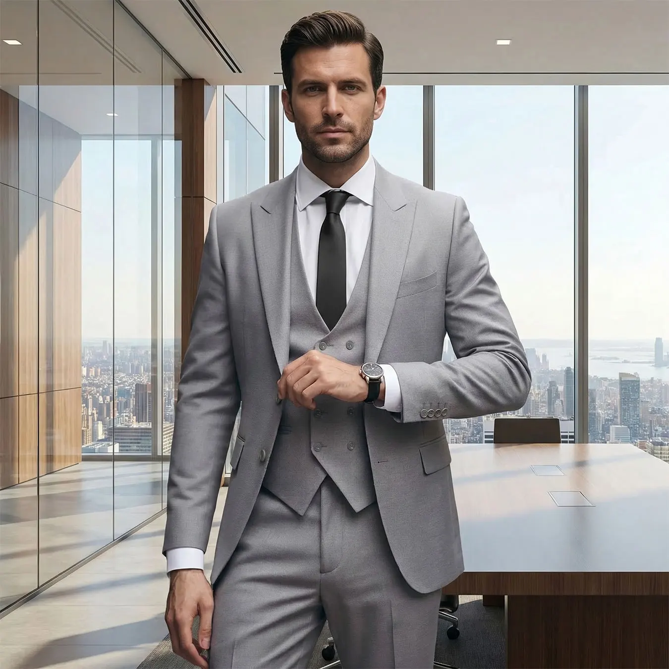 Men's Slim-Fit Three-Piece Suit for Business Professionals, Wedding Groomsman and Groom, and Men Attending Formal Dinners or Balls