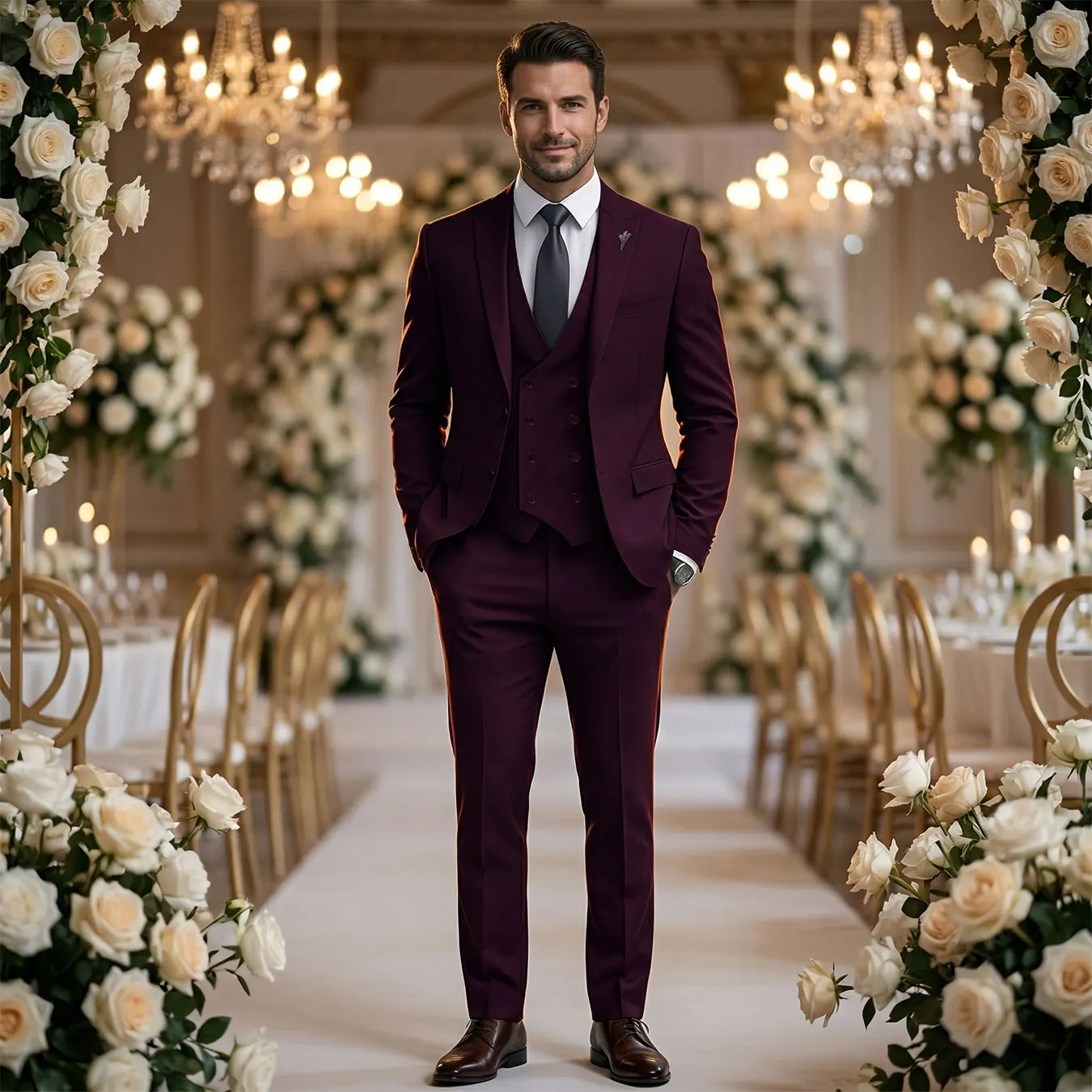 Men's Slim-Fit Three-Piece Suit for Business Professionals, Wedding Groomsman and Groom, and Men Attending Formal Dinners or Balls