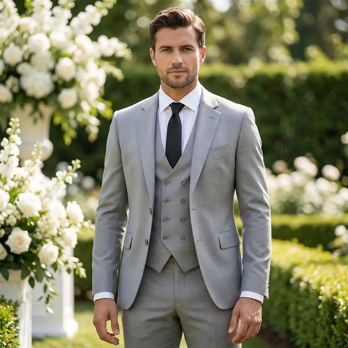 Men's Slim-Fit Three-Piece Suit for Business Professionals, Wedding Groomsman and Groom, and Men Attending Formal Dinners or Balls