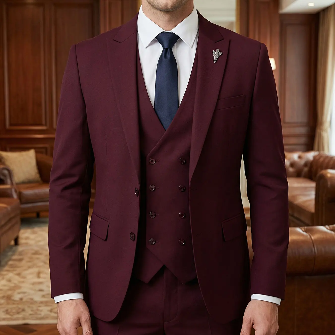 Men's Slim-Fit Three-Piece Suit for Business Professionals, Wedding Groomsman and Groom, and Men Attending Formal Dinners or Balls
