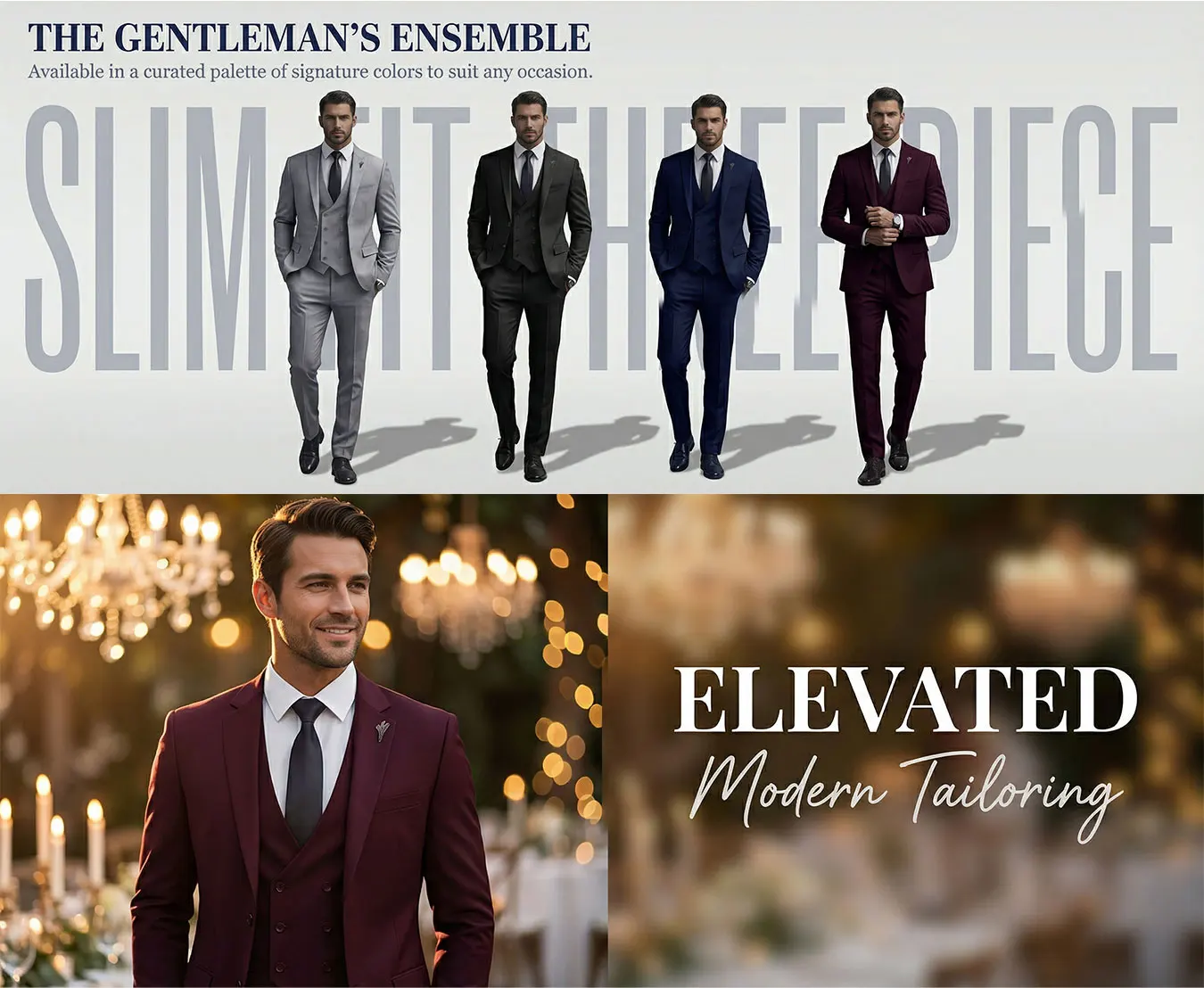 Men's Slim-Fit Three-Piece Suit for Business Professionals, Wedding Groomsman and Groom, and Men Attending Formal Dinners or Balls