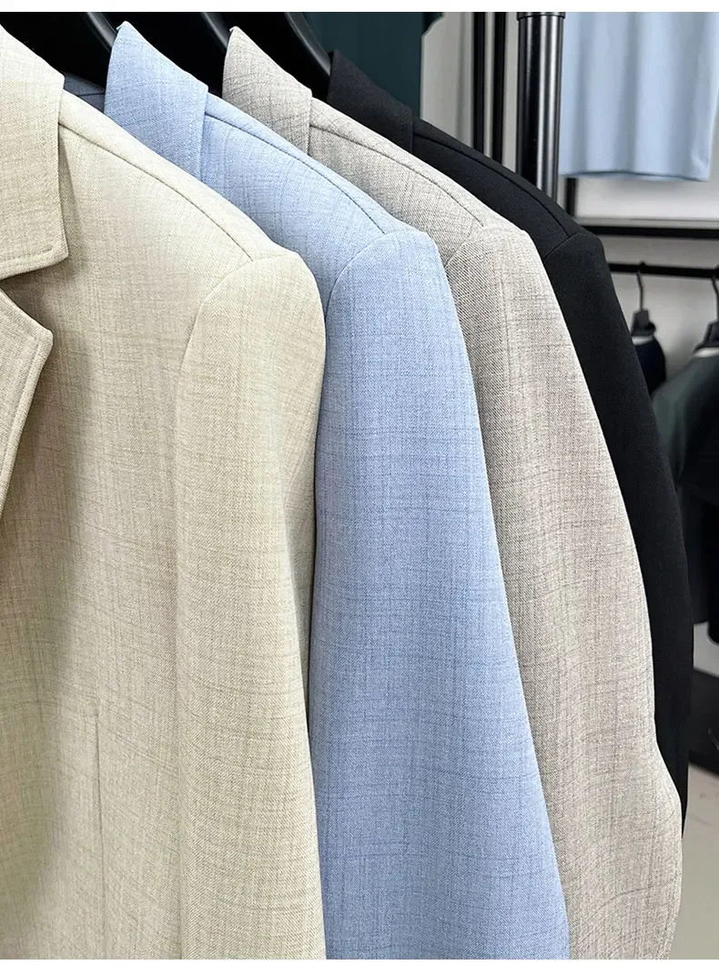 Mens Linen Blend Suit Jacket Lightweight Smart Casual Blazer Summer Sun Protection Outerwear Coat Wedding Prom Vacation Beach