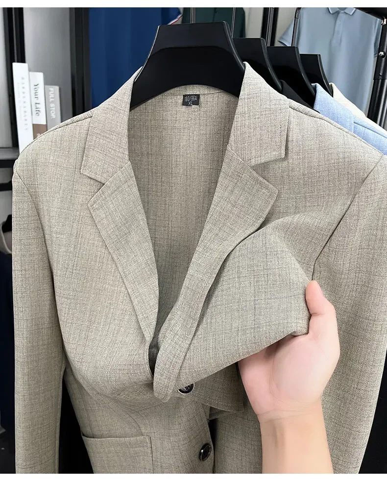 Mens Linen Blend Suit Jacket Lightweight Smart Casual Blazer Summer Sun Protection Outerwear Coat Wedding Prom Vacation Beach