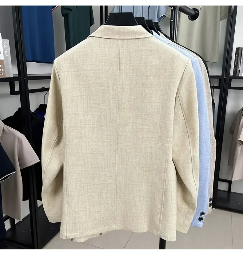 Mens Linen Blend Suit Jacket Lightweight Smart Casual Blazer Summer Sun Protection Outerwear Coat Wedding Prom Vacation Beach