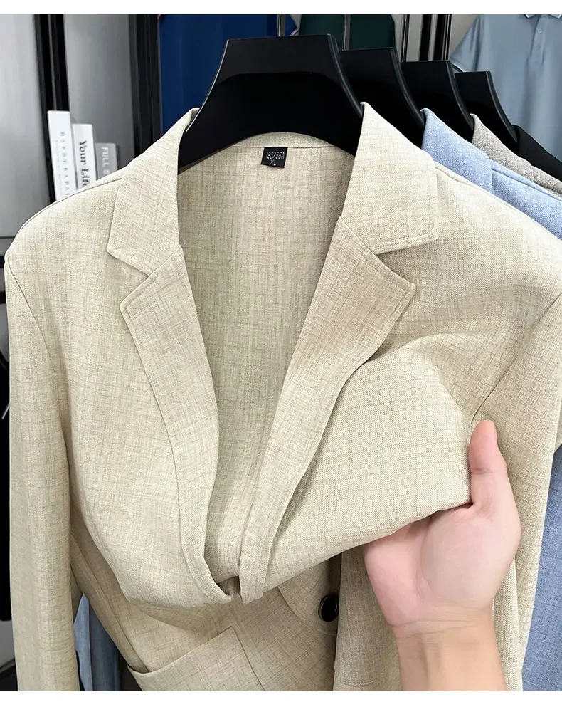 Mens Linen Blend Suit Jacket Lightweight Smart Casual Blazer Summer Sun Protection Outerwear Coat Wedding Prom Vacation Beach