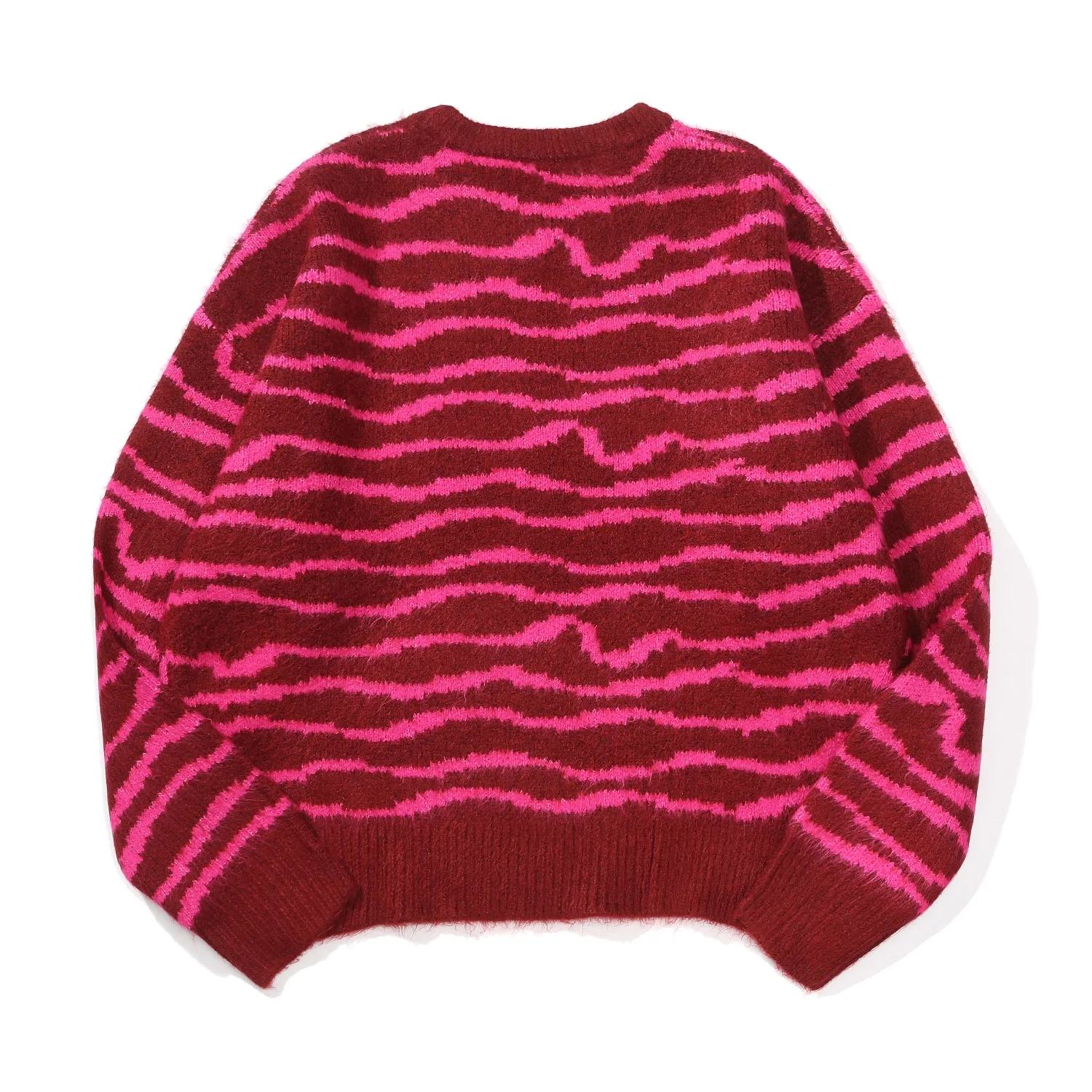 Drew House Tiger Stripe Knit Sweater Men Women Pink Striped Crew Neck Jumper Classic Smiley Embroidery Oversized Street